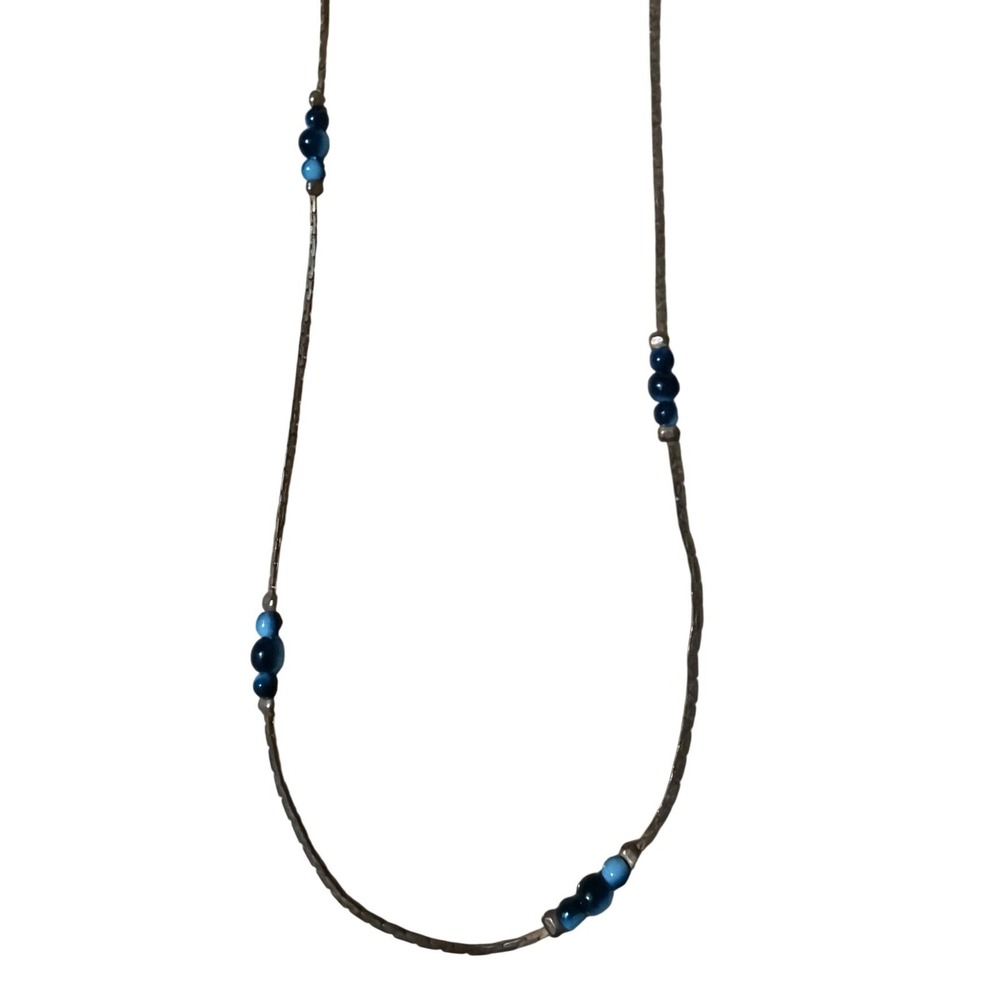 Delicate‎ Beaded Chain Necklace Blue Gem Accents Gold Tone